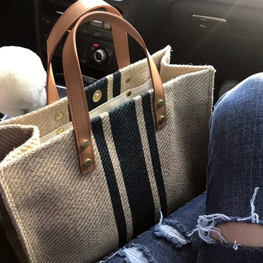 Borsa tote a righe Borsa regalo grande in tela portatile